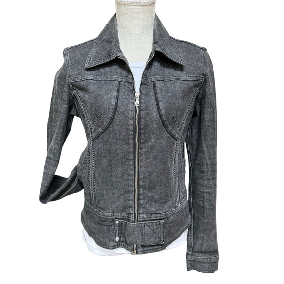 D&G DOLCE & GABBANA Womens L Vintage Gray/Black Denim Zip Up Belted Jean Jacket‎ - Picture 1 of 16